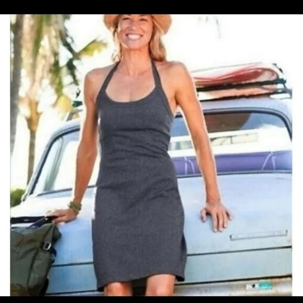 Athleta Modra Heather Gray Halter Mini Dress size 4 Shelf Bra